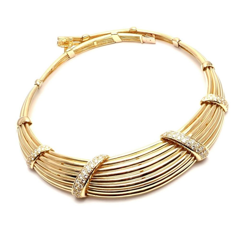 Vintage! Authentic Van Cleef & Arpels 18k Yellow Gold Diamond Choker Necklace - Picture 7 of 12